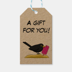 Cartoon Blackbird Eating Ice Cream Add Your Text Gift Tags