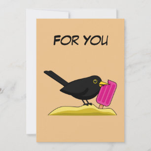 Cartoon Blackbird Eating Ice Cream   Add Your Text Thank You Card