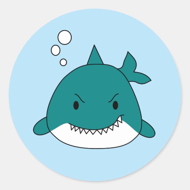 Cartoon Blue And White Shark Classic Round Sticker (Front)