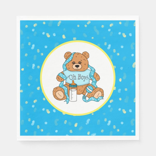 Cartoon blue and yellow Teddy Bear Baby Shower  Napkin (Front)