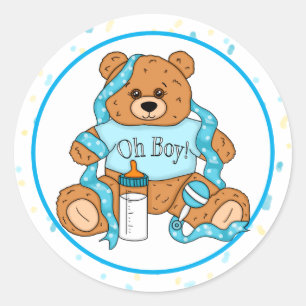 Cartoon blue and yellow Teddy Bear  Classic Round Sticker