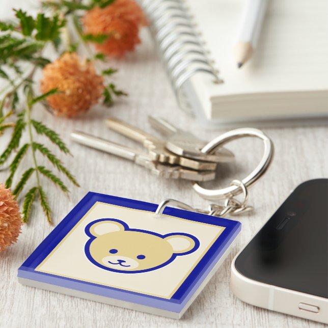 Cartoon Blue Beige Teddy Bear Cute Funny Key Ring (Front Right)