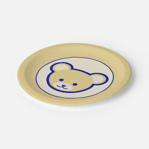 Cartoon Blue Beige Teddy Bear Cute Funny Paper Plate