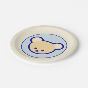Cartoon Blue Beige Teddy Bear Cute Funny Paper Plate
