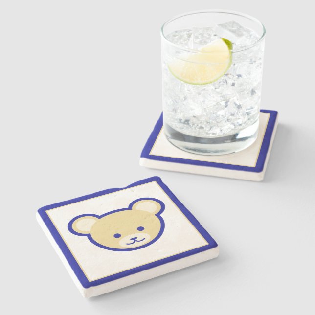 Cartoon Blue Beige Teddy Bear Cute Funny Stone Coaster (Side)