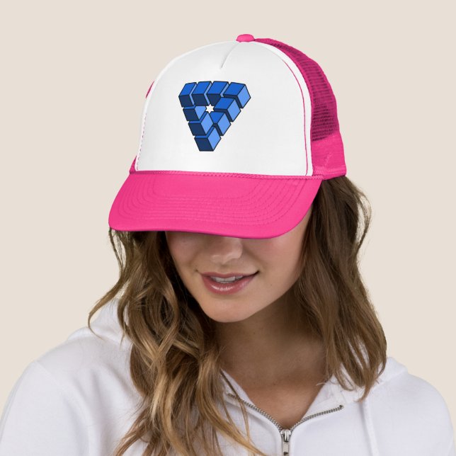 Cartoon Blue Black Toy Blocks Triangle Graphic Tru Trucker Hat (In Situ)