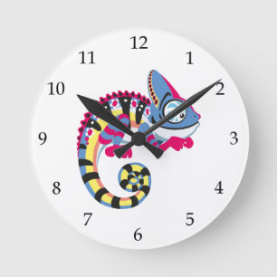 cartoon blue chameleon round clock