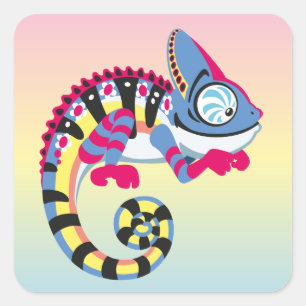 cartoon blue chameleon square sticker