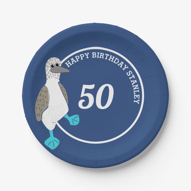 Cartoon Blue-Footed Booby Bird Party Paper Plate (Front)