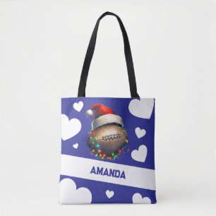 Cartoon Blue Merry American Football Name Tote Bag