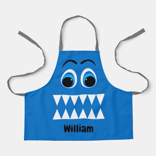 Cartoon Blue Monster Funny Face Apron (Front)