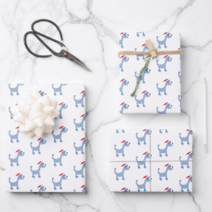 Cartoon blue poodle Posh Paws Christmas  Wrapping Paper Sheet