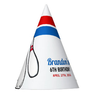 Cartoon Blue & Red Bowling Kids 6th Birthday Party Hat