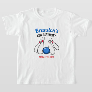 Cartoon Blue & Red Bowling Kids 6th Birthday T-Shirt