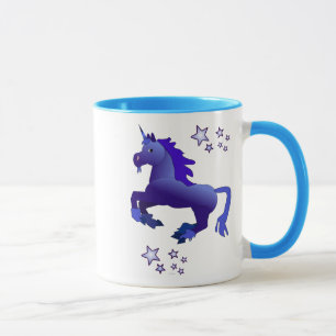 Cartoon Blue Unicorn and Stars Mug