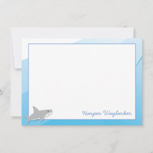 Cartoon Blue White Gray Shark Name Card