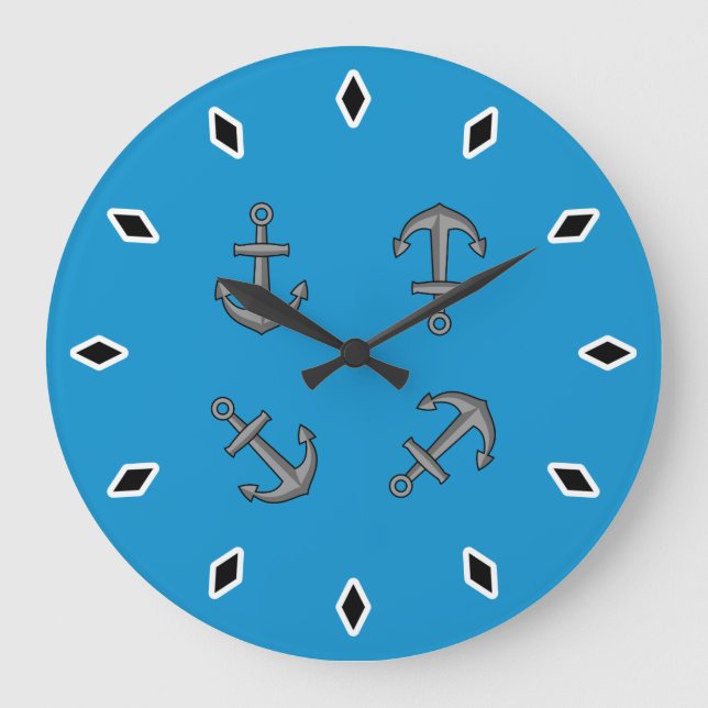 Cartoon Boat Anchor Set Large Clock (Front)