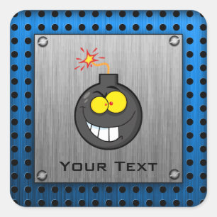Cartoon Bomb; Metal-look Square Sticker