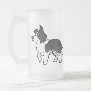 Cartoon Border Collie Frosted Glass Beer Mug