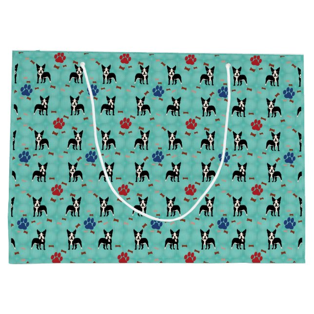 Cartoon Boston Terrier Large Gift Bag (Back)