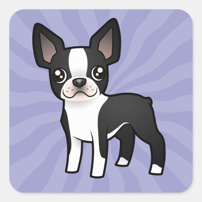 Cartoon Boston Terrier Square Sticker (Front)