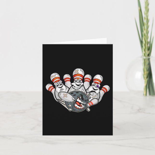 Cartoon Bowler Scared Bowling Pins Funny Sport Hal Card (Front)