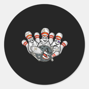Cartoon Bowler Scared Bowling Pins Funny Sport Hal Classic Round Sticker