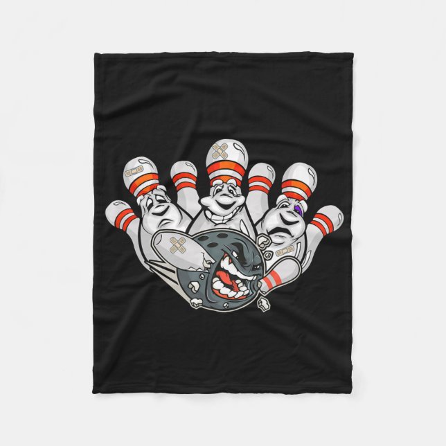 Cartoon Bowler Scared Bowling Pins Funny Sport Hal Fleece Blanket (Front)