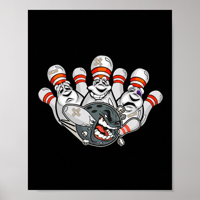 Cartoon Bowler Scared Bowling Pins Funny Sport Hal Poster (Front)