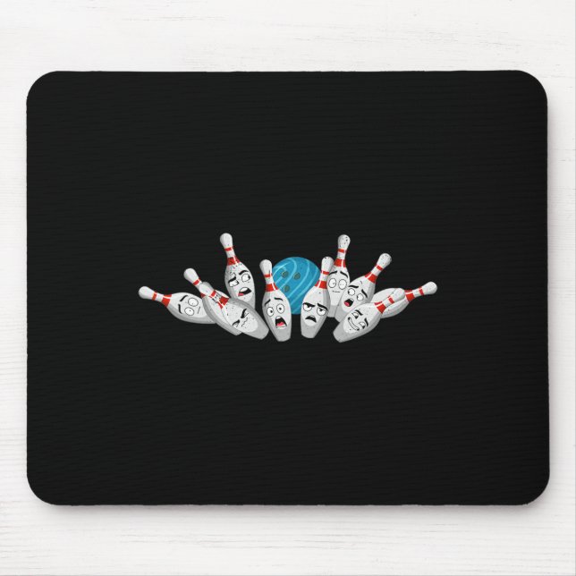 Cartoon Bowling Scared Bowling Pins Funny Sport Bo Mouse Mat (Front)