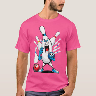 Cartoon Bowling Scared Bowling Pins Funny Sport Bo T-Shirt