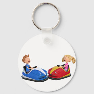 Cartoon boy and girl in Bumper Cars Key Ring