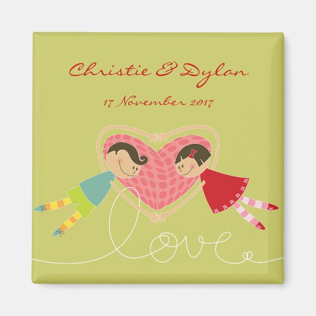 Cartoon Boy and Girl in Love Save-the-Date / Gift Magnet (Front)