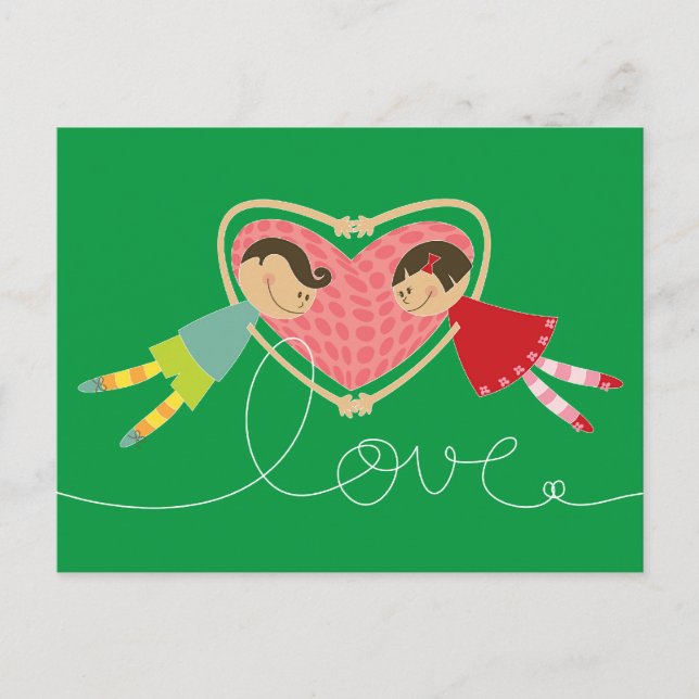 Cartoon Boy and Girl Loopy Love Photo Valentine Postcard (Front)