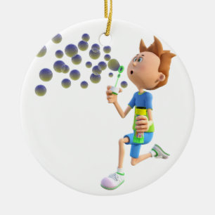 Cartoon boy blowing bubbles ceramic tree decoration
