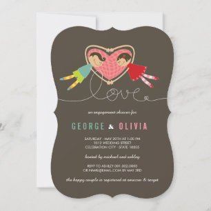 Cartoon Boy Girl Love Engagement Shower Invite