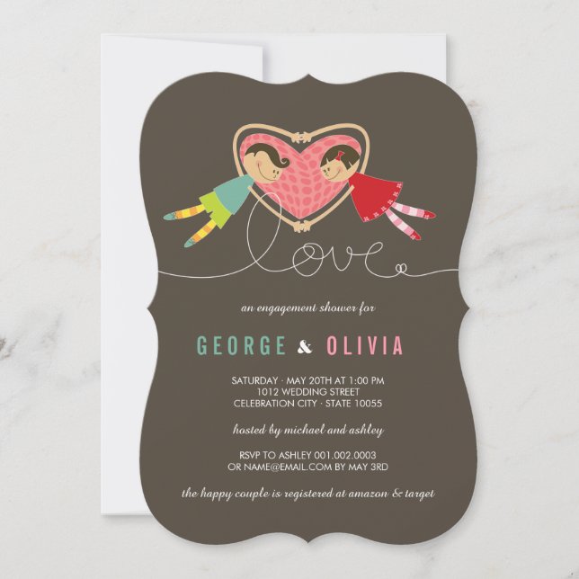 Cartoon Boy Girl Love Engagement Shower Invite (Front)