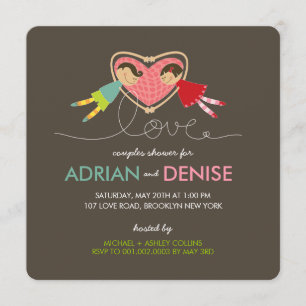 Cartoon Boy Girl Love Heart Couples Wedding Shower Invitation