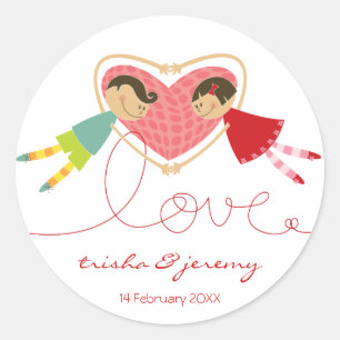Cartoon Boy Girl Love Whimsical Wedding Sticker