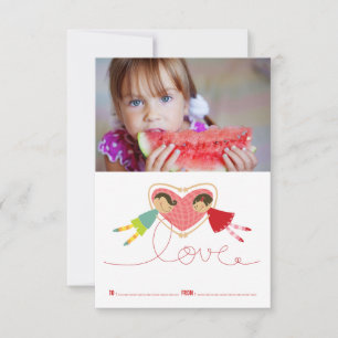 Cartoon Boy Hearts Girl Classroom Valentine's Day Invitation