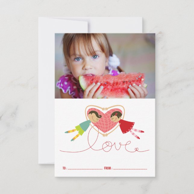 Cartoon Boy Hearts Girl Classroom Valentine's Day Invitation (Front)