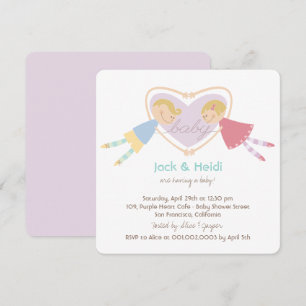 Cartoon Boy Hearts Girl Love Couples Baby Shower Invitation