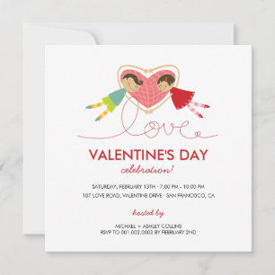 Cartoon Boy Hearts Girl Love Valentine Party Card