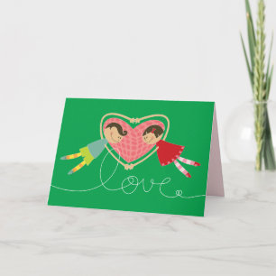 Cartoon Boy Hearts Girl Love Valentine's Day Card