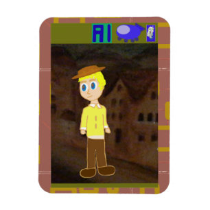 Cartoon Boy Looking at Spaceship Magnet