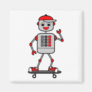 Cartoon Boy Robot on Skateboard Magnet