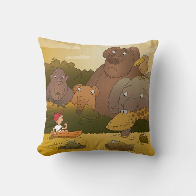 Cartoon Boy Tropical Jungle Animal Cushion (Front)