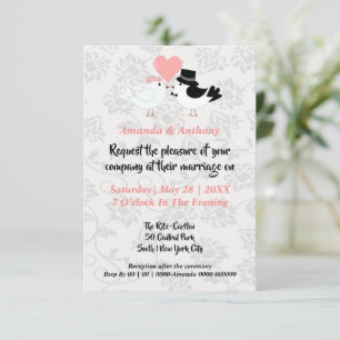 Cartoon Bride and Groom Birds Invitation