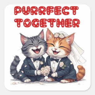 Cartoon Bride And Groom Cats For Wedding Decor 💒 Square Sticker