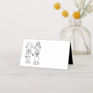 Cartoon Bride Groom Black Wedding Party Place Card